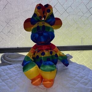 Disney Parks Rainbow Pride Minnie Mouse 18" Plush Doll Limited Edition Polka Dot